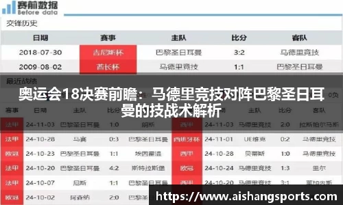 奥运会18决赛前瞻：马德里竞技对阵巴黎圣日耳曼的技战术解析